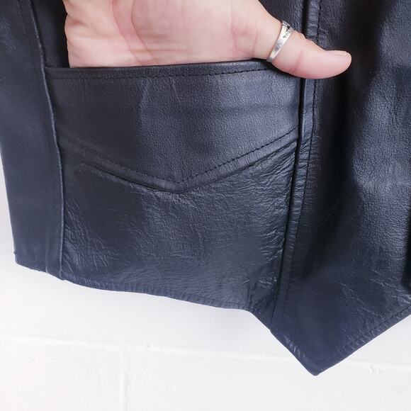 Genuine Leather Thick Black Snap Front Vanguard Biker Vest Men's Size Medium M - Picture 4 of 9